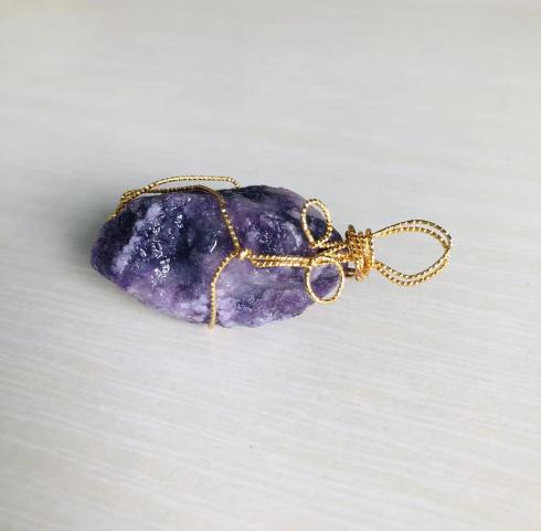 Natural Crystal Raw Stone 18K Braided Pendant