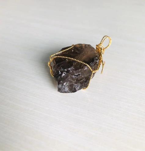 Natural Crystal Raw Stone 18K Braided Pendant